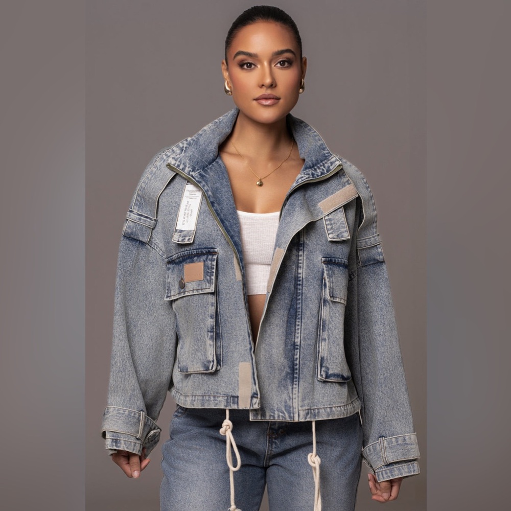 JLUXLABEL MEDIUM WASH ESTHER UTILITY DENIM JACKET